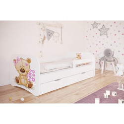 Lova Babydreams - Meškiukas su gėlėmis, balta, 160x80, su stalčiumi