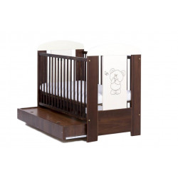 Kūdikio lovytė, ruda-balta, 123x65, su stalčiumi