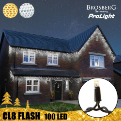 100 LED profesionali lauko girlianda varvekliai Brosberg Prolight CL8 Flash, juodas laidas