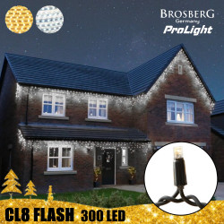 300 LED profesionali lauko girlianda varvekliai Brosberg Prolight CL8 Flash, juodas laidas