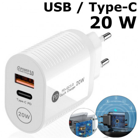 Įkroviklis telefonui PD 20W USB / Type-C