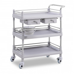 Laboratorinis vežimėlis - 3 lentynos 65x46x14 cm - 2 stalčiai - 60 kg