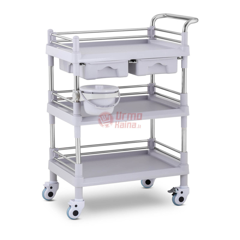 Laboratorinis vežimėlis - 3 lentynos 53x38x14 cm - 2 stalčiai - 30 kg