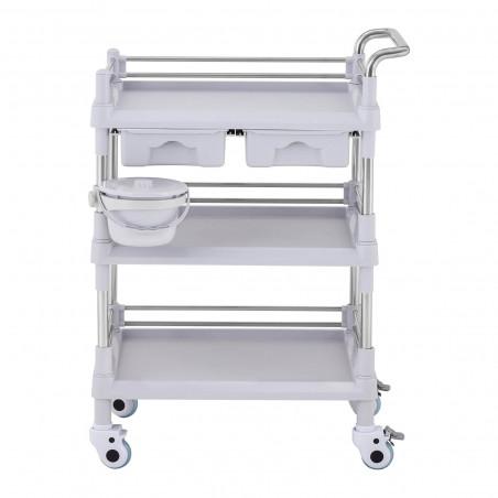 Laboratorinis vežimėlis - 3 lentynos 53x38x14 cm - 2 stalčiai - 30 kg
