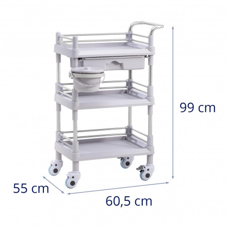 Laboratorinis vežimėlis - 3 lentynos 44x30x14 cm - 30 kg