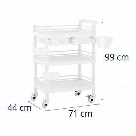 Laboratorinis vežimėlis - 3 lentynos 54x37x14 cm - 2 stalčiai - 30 kg