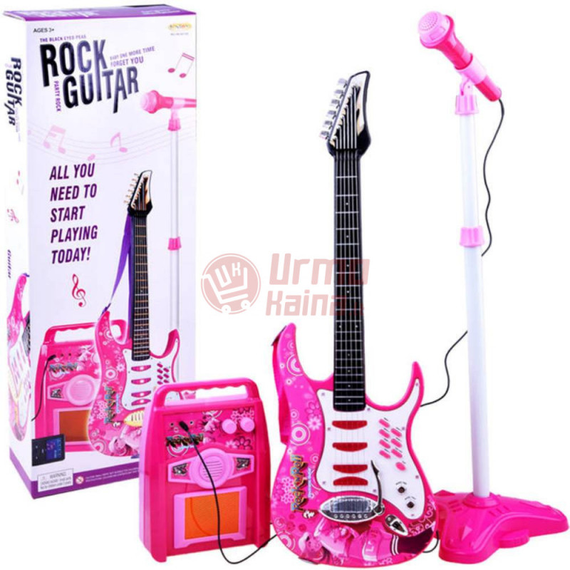 Elektrinė gitara su mikrofonu, rožinė