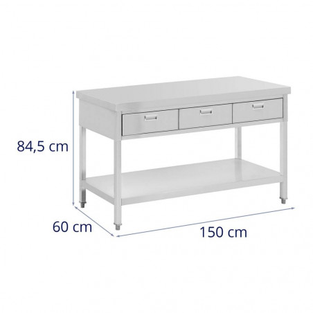 Nerūdijančio plieno stalas su stalčiais - 150 x 60 cm - 295 kg