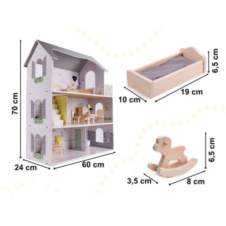 Medinis lėlių namas GRAY 70 cm