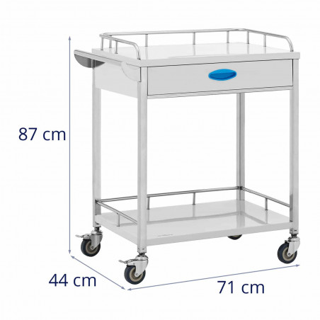 Laboratorinis vežimėlis - nerūdijantis plienas - 2 lentynos 60x41x14,5 cm - 40 kg