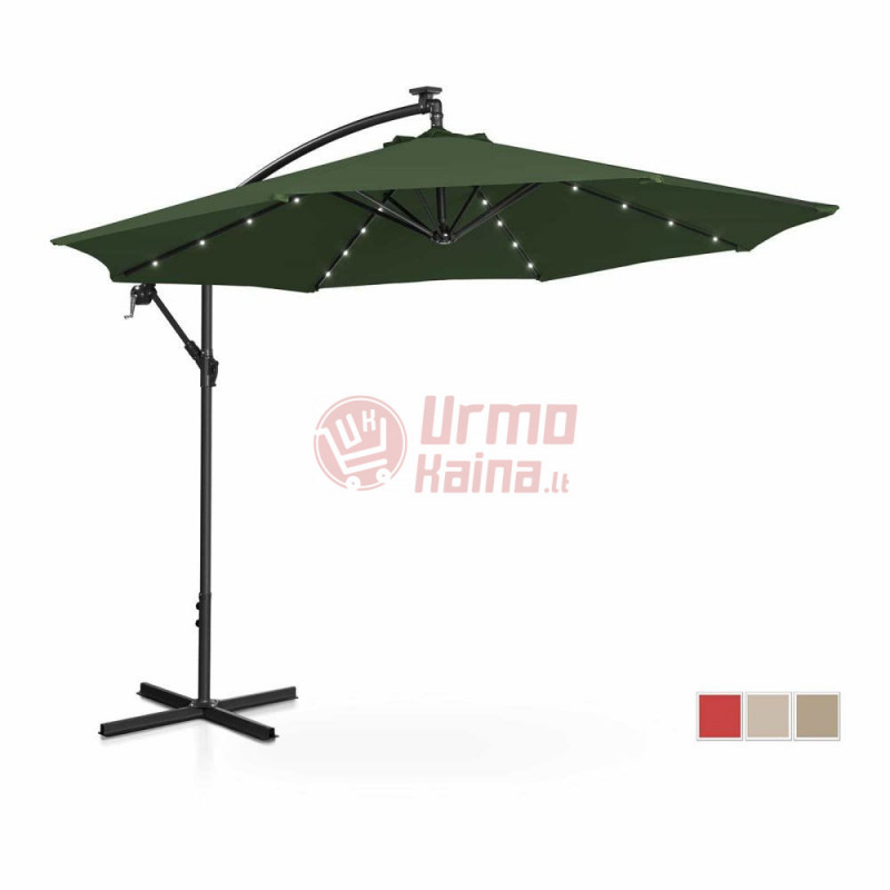 Sodo skėtis - su lemputėmis - žalia - apvali - Ø 300 cm - pakreipiama
