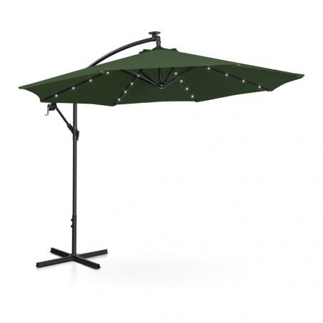 Sodo skėtis - su lemputėmis - žalia - apvali - Ø 300 cm - pakreipiama