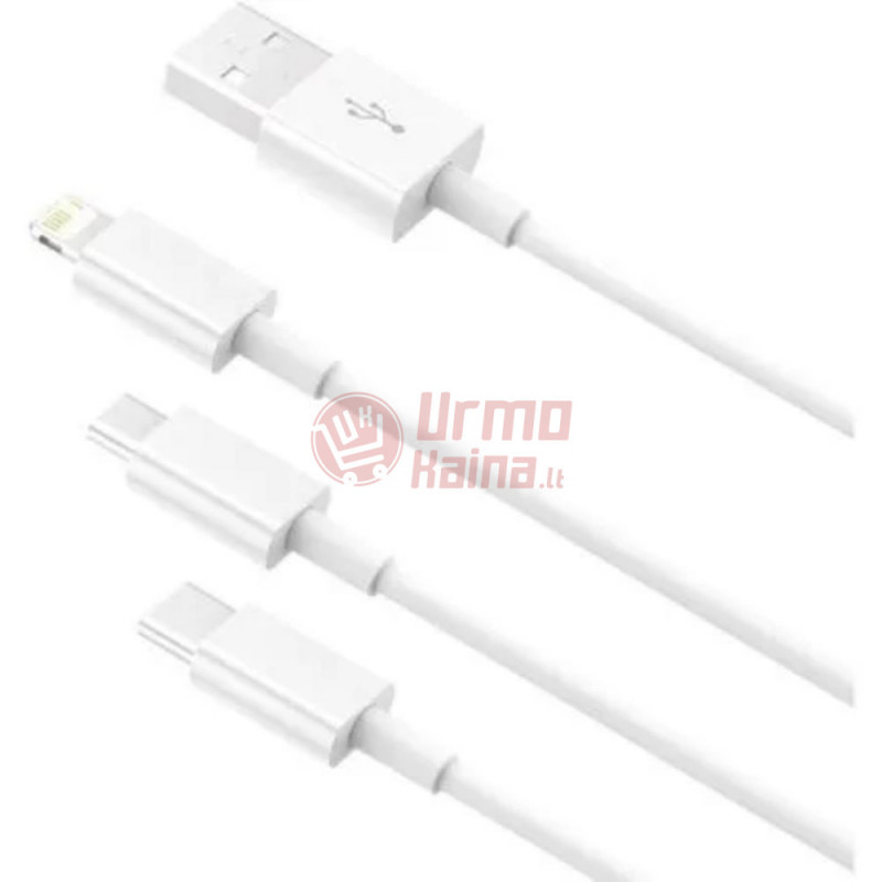 Universalus laidas Type micro USB/C/Lightning, 3in1 3A