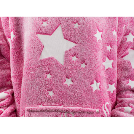 Oversize XXL minkštas džemperis - pledas su žvaigždėmis, rožinis 2in1