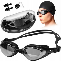 Plaukimo akiniai su dėklu ZA1 + nosies spaustukas ir ausų kamštukai