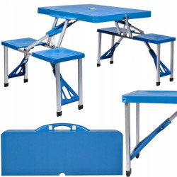 Turistinis sulankstomas stalas - lagaminas su 2 suolais TR23239, mėlynas
