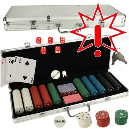 Didelis pokerio rinkinys lagaminėlyje, 500 vnt, 2 kaladės (Prekė su defektu 9901914)