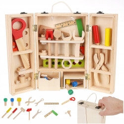 Medinis žaislas - įrankių rinkinys dėžėje