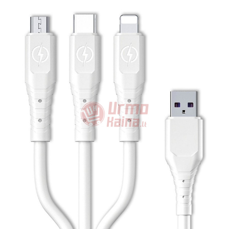 Universalus laidas Type micro USB/C/Lightning, 3in1 3A