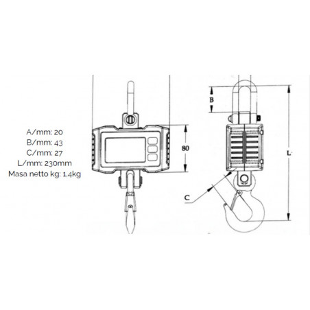 Kraninės svarstyklės ET02 LCD 1500 kg