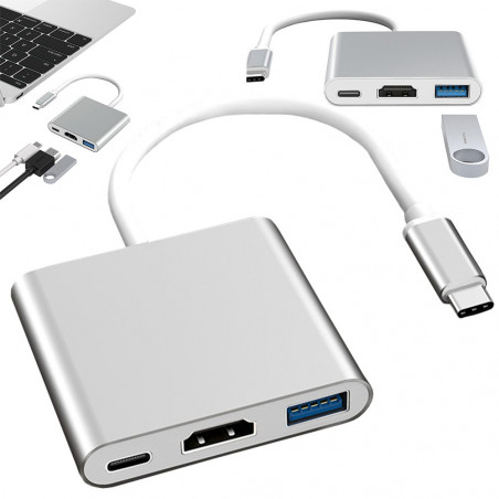 Adapteris 3in1 USB3.0, TYPE-C, HDMI 4K