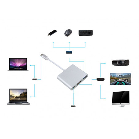 Adapteris 3in1 USB3.0, TYPE-C, HDMI 4K