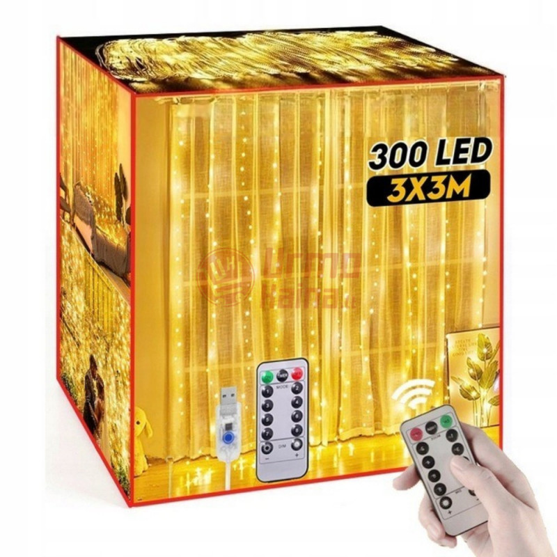 300 LED 3x3 vielinė girlianda Užuolaida – Krioklys USB micro LED WW