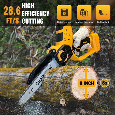 Akumuliatorinis grandininis genėjimo pjūklas UBERTOOL UB707 600 W, 2 akumuliatoriai, 8"+6", LCD