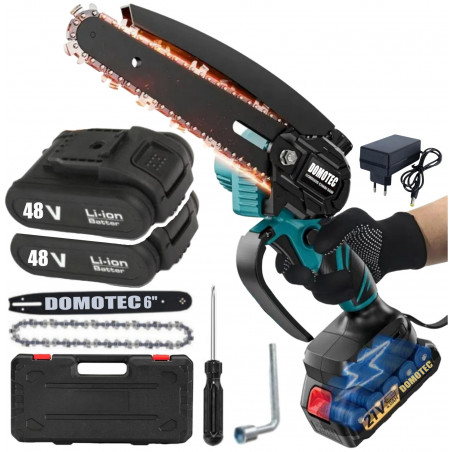 Akumuliatorinis grandininis genėjimo pjūklas DM03 + kroviklis ir 2 akumuliatoriai, 6", 550 W