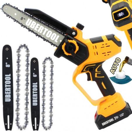 Akumuliatorinis grandininis genėjimo pjūklas UBERTOOL UB707E 600 W, 8"+6", LCD