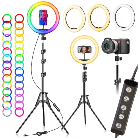 Žiedinė LED lempa RL30 RGB su trikoju stovu PT