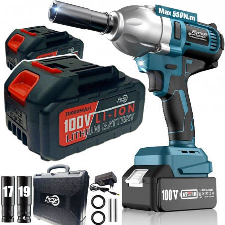 Akumuliatorinis smūginis veržliasukis FORCE TOOLS RK4058 + kroviklis, 2 akumuliatoriai ir 2 galvutės