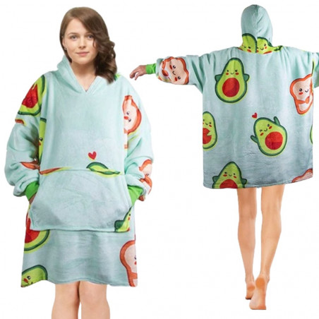 Oversize XXL minkštas džemperis - pledas su avokadais, žalias 2in1