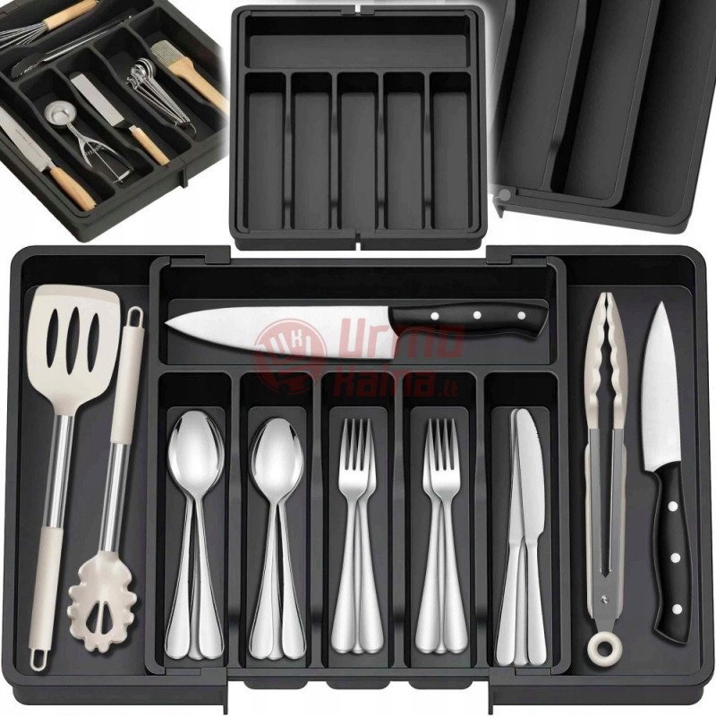 Reguliuojamas virtuvės organizatorius, Juodas 33-57cm Reguliuojamas virtuvės organizatorius, Juodas 33-57cm