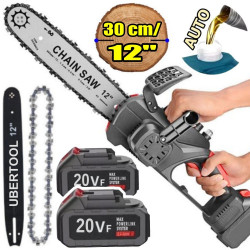 Akumuliatorinis grandininis pjūklas UBERTOOL TM112 12" su tepimu + 2 akumuliatoriai ir kroviklis