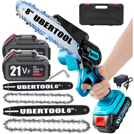 Akumuliatorinis grandininis genėjimo pjūklas UBERTOOL Y4151, 2 akumuliatoriai, 8"+6"