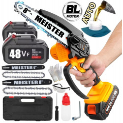 Akumuliatorinis grandininis genėjimo pjūklas MEISTER MS001 + 2 akumuliatoriai, 6 ir 8", 850 W
