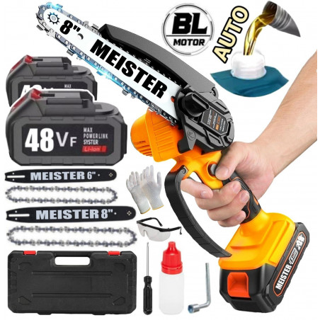 Akumuliatorinis grandininis genėjimo pjūklas MEISTER MS001 + 2 akumuliatoriai, 6 ir 8", 850 W
