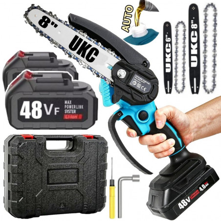 Akumuliatorinis grandininis genėjimo pjūklas UKC9 + 2 akumuliatoriai, 6 ir 8", 500W