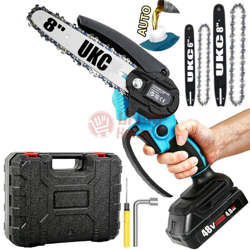 Akumuliatorinis grandininis genėjimo pjūklas UKC9E 6 ir 8", 500W Akumuliatorinis grandininis genėjimo pjūklas UKC9E 6 ir 8", 500W