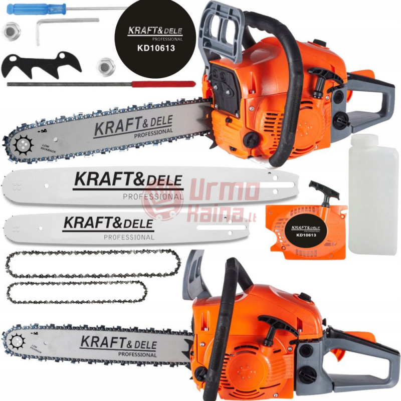 Benzininis grandininis pjūklas KRAFT&DELE KD10613 5,9 AG (4,4 kW), 2in1 16"+18"