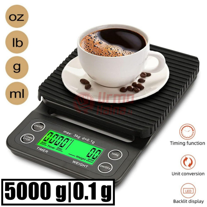 Graminės svarstyklės kavai su laikmačiu MS-K07 5000-0,1g Graminės svarstyklės kavai su laikmačiu MS-K07 5000-0,1g