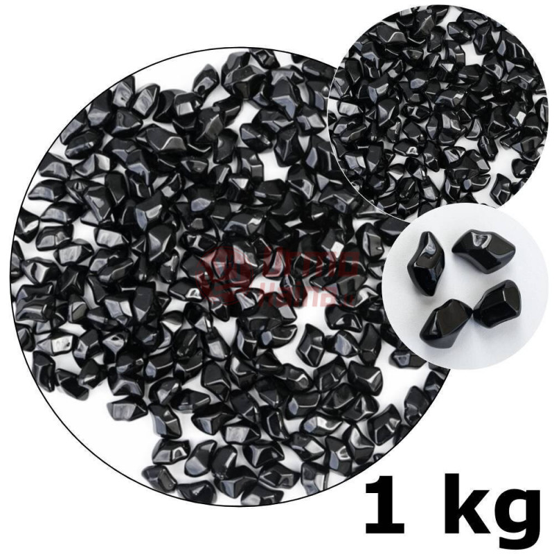 Dekoratyviniai stikliniai akmenukai biožidiniams, juodi, 1 kg Dekoratyviniai stikliniai akmenukai biožidiniams, juodi, 1 kg