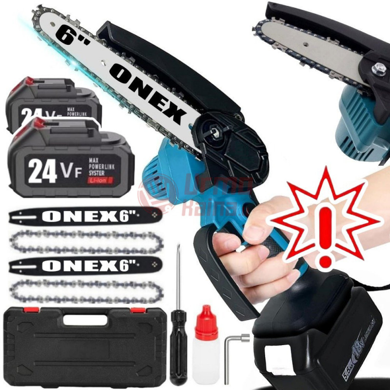 Akumuliatorinis grandininis genėjimo pjūklas ONEX OX3301 6+6 coliai, 2000W  (Prekė su defektu 9902232)