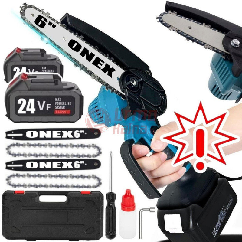 Akumuliatorinis grandininis genėjimo pjūklas ONEX OX3301 6+6 coliai, 2000W  (Prekė su defektu 9902234)
