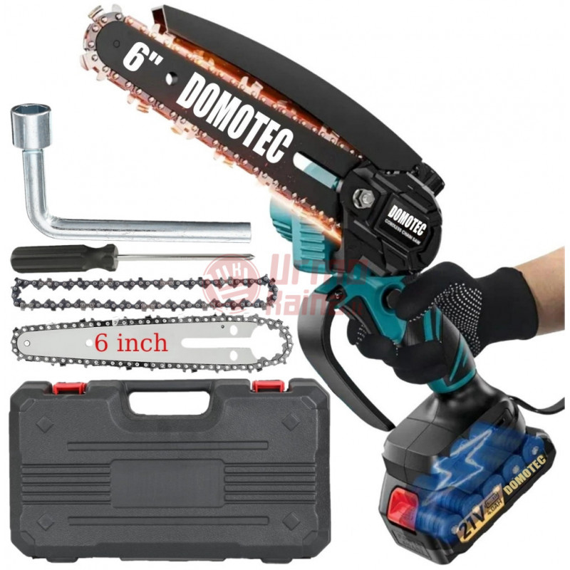 Akumuliatorinis grandininis genėjimo pjūklas DOMOTEC DM03E 6" Akumuliatorinis grandininis genėjimo pjūklas DOMOTEC DM03E 6"