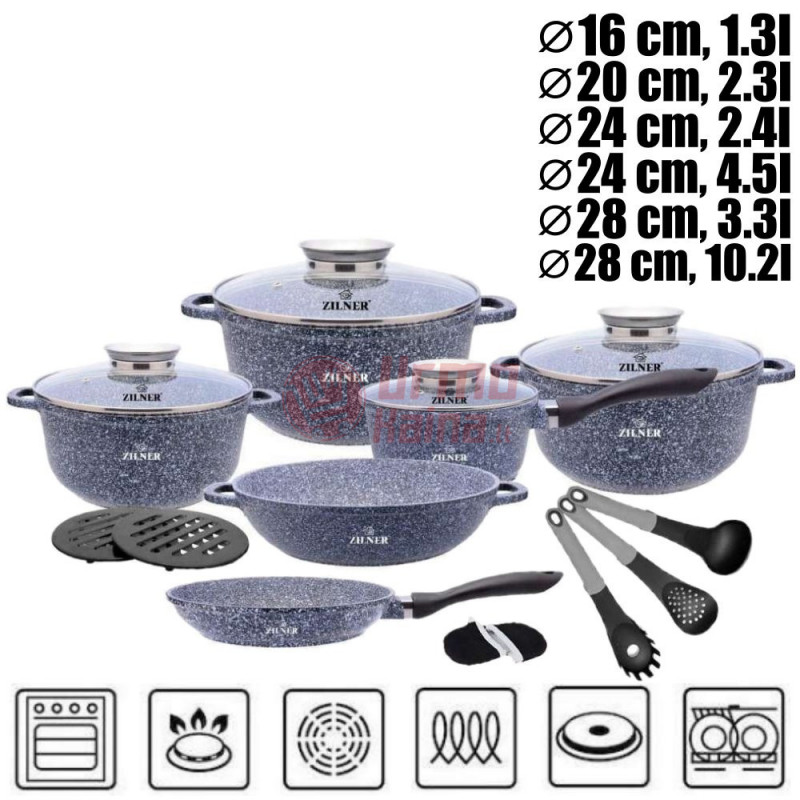 Akmens masės 17 dalių puodų rinkinys ZL-8321 Akmens masės 17 dalių puodų rinkinys ZL-8321