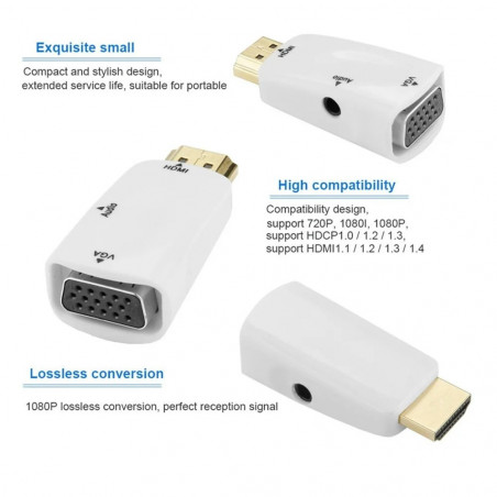 Perėjimas - adapteris HDMI to VGA + Aux 1080P