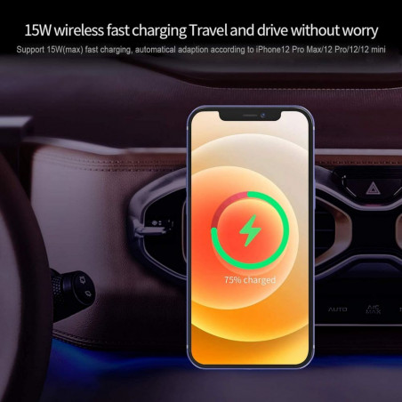 Magnetinis automobilinis telefono kroviklis su bevieliu krovimu 15W M1