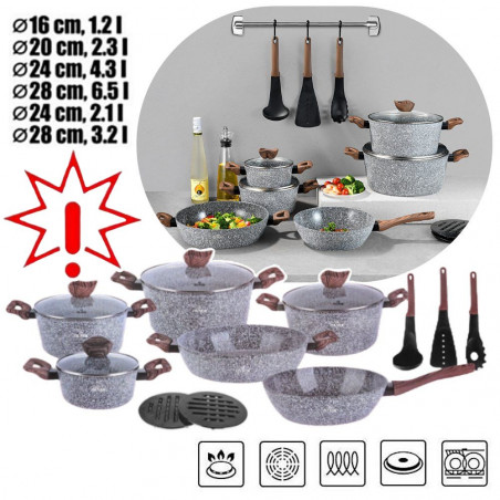 Akmens masės 15 dalių puodų rinkinys ZL-8519 (Prekė su defektu 9902340)